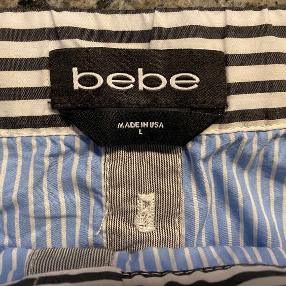 Bebe Off Shoulder Striped Top in Black, White and Blue Size Large - Picture 4 of 9